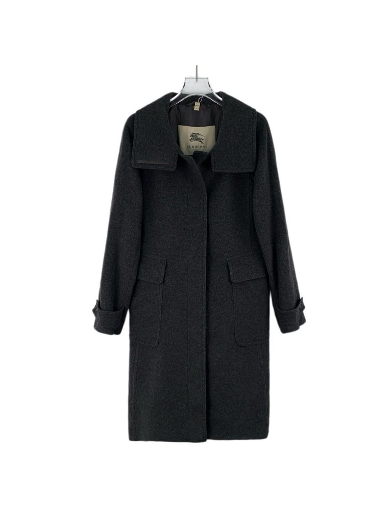 Burberry Black Wool Lapel Long Coat